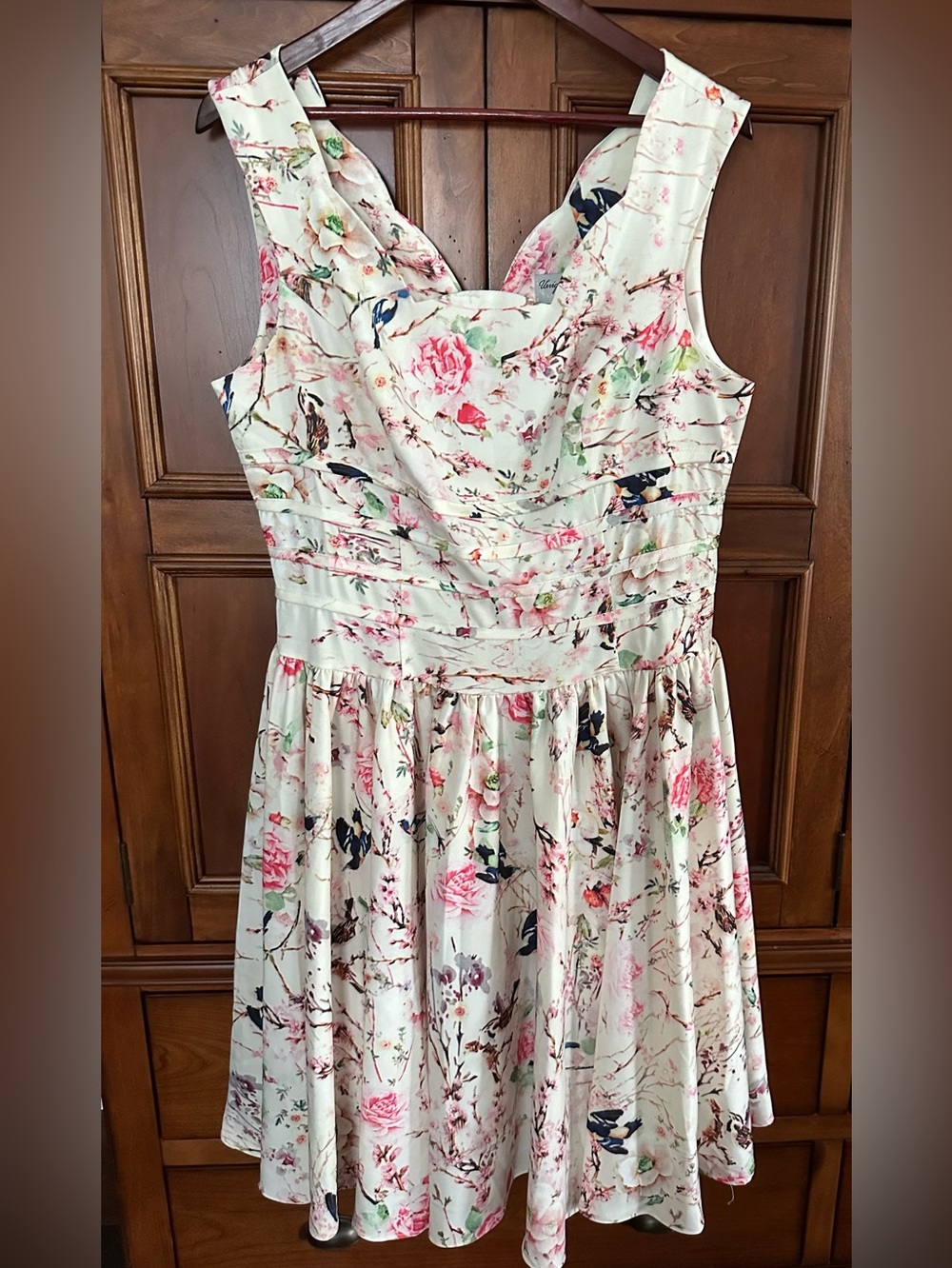 Unique Vintage Sleeveless Pink & Green Floral Cotton Midi Swing Dress XL 12 NWOT